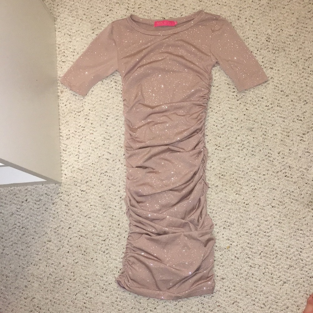 Me.n.u tan sparkly form fitting girls dress